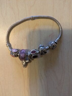 Pandora Pink Glass & Silver Charm Bracelet